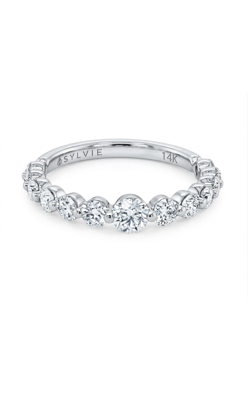 14KW 1.03CTW DIAMOND WEDDING BAND WITH 13 GRADUATED FCS SHARED PRONG OVER HALF WAY AROUND A ROUNDED