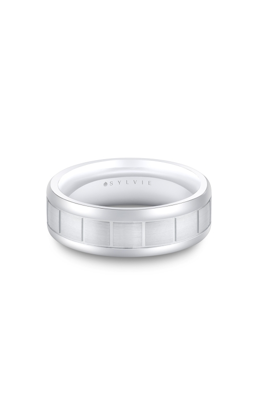 14KW WEDDING BAND, BRUSHED CENTER CROSS SECTIONS, POLISHED EDGE, SIZE 10 8MM