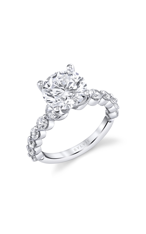 14KW 1.11CTW DIAMOND ENGAGMENT RING WITH A 4 PRONG SET 3CT ROUND CZ CENTER AND GRADUATED ROUND DIAMO