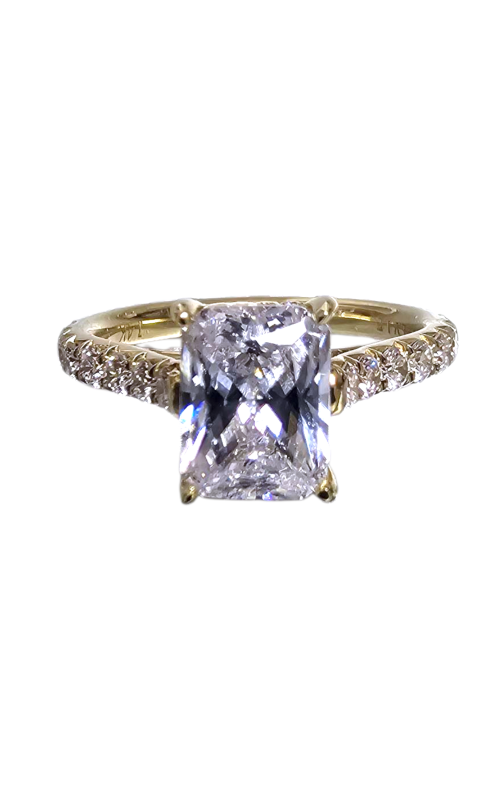 14KY 0.80CTW DIAMOND ENGAGEMENT RING WITH A 1.5CT EMERALD CUT CUBIC CENTER 4 PRONG SET WITH DOUBLE H