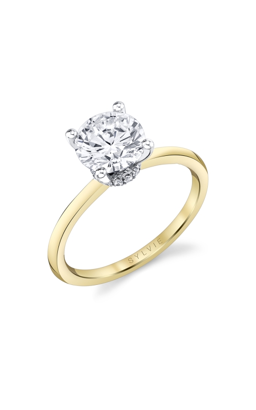 14KYW 0.07CTW DIAMOND 4 PRONG SOLITAIRE ENGAGEMENT RING WITH A YG ROUNDED SHANK AND EACH SIDE MEETS