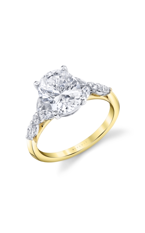 14KYW 0.59CTW DIAMOND ENGAGEMENT RING WITH A WG 4 PRONG SET 2CT OVAL CZ CENTER WITH 2 MQS 1RD AND AN