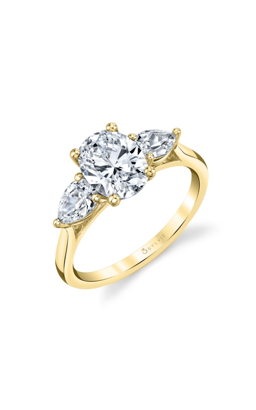 14KYW 0.60CTW DIAMOND 3 STONE ENGAGEMENT RING WITH A WG SET 1.5CT OVAL CZ CENTER AND A PS ON EITHER