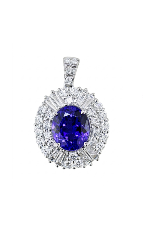 18KW 5.02CT TANZANITE 2.80CTW DIAMOND PENDANT WITH A 4 PRONG CENTER OVAL TANZANITE A DOUBLE ROW ROU