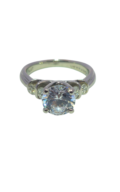 PLATINUM 0.35CTW DIAMOND ENGAGEMENT RING, 4 ROUND DIAS, CZ CENTER STONE CAN FIT 1.8-2.0 CT ROUND, SI