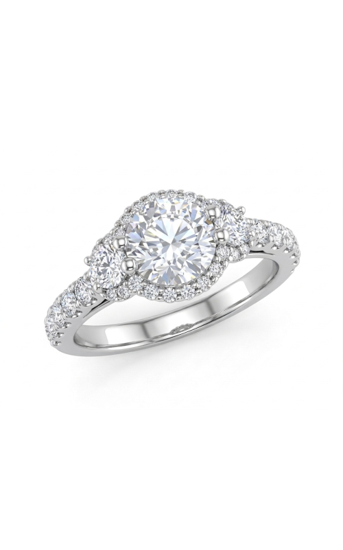 18KT WHITE GOLD AND DIAMOND ENGAGEMENT RING, 6.5MM CENTER CZ, FILIGREE DESIGN WITH THREE BEZEL SET