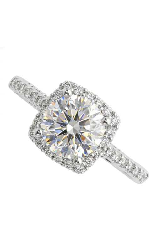 18K WHITE GOLD VENETIAN FOUR PRONG ROUND BRILLIANT CUT DIAMOND MOUNTING WITH DIAMOND CUSHION HALO O