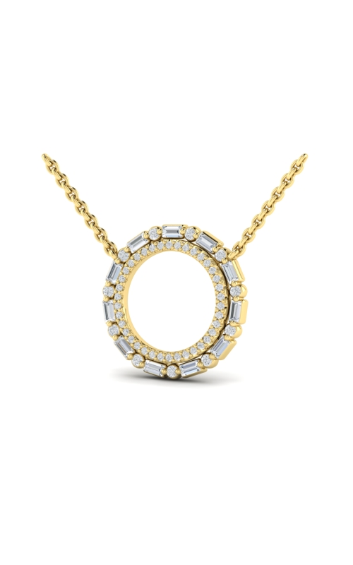 14KY OPEN CIRCLE PENDANT, W/ ATERNATING RDS AND BAGS, 60DIA=0.46CTW, ON 18 CHAIN, LOBSTER CLASP