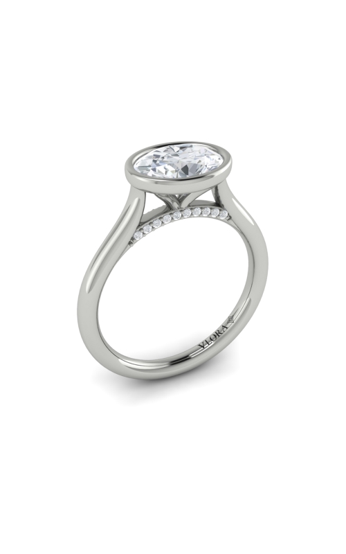 14KW ENGAGEMENT RING, SOLITAIRE BEZEL CATHEDRAL SET CZ CNTR STONE, 20RDS=0.07CTW