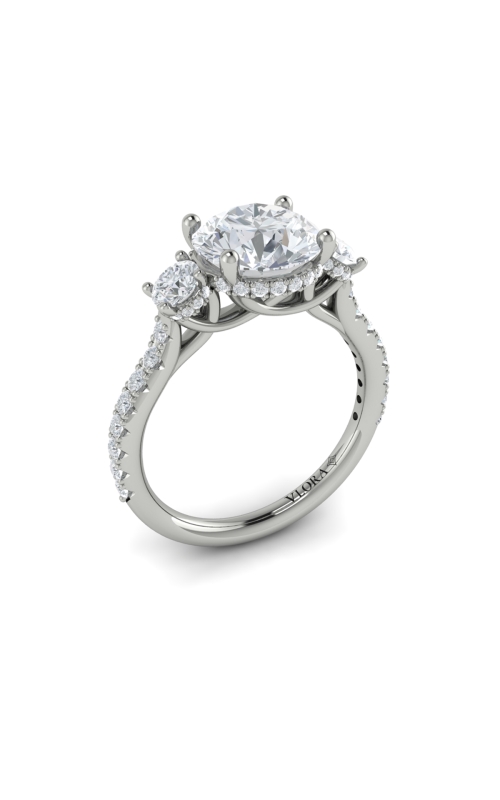 14KW 3 STONE ENGAGEMENT RING CATHEDRAL STYLE HALFWAY ETERNITY 46RDS=0.67CTW