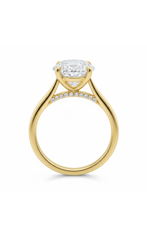 14KY SOLITAIRE ENG RING, 20RDS=0.07CTW, CATHEDRAL SETTING CZ CENTER STONE 2.00MM SHANK