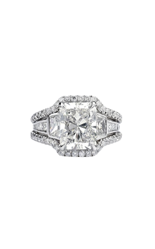 PLATINUM ENG RING FOR 3.40 RADIANT. 2 TRAPS=.58TW, 12 CUSTOM CUT PRINCESS CUTS=.40TW AND 120-ROUND