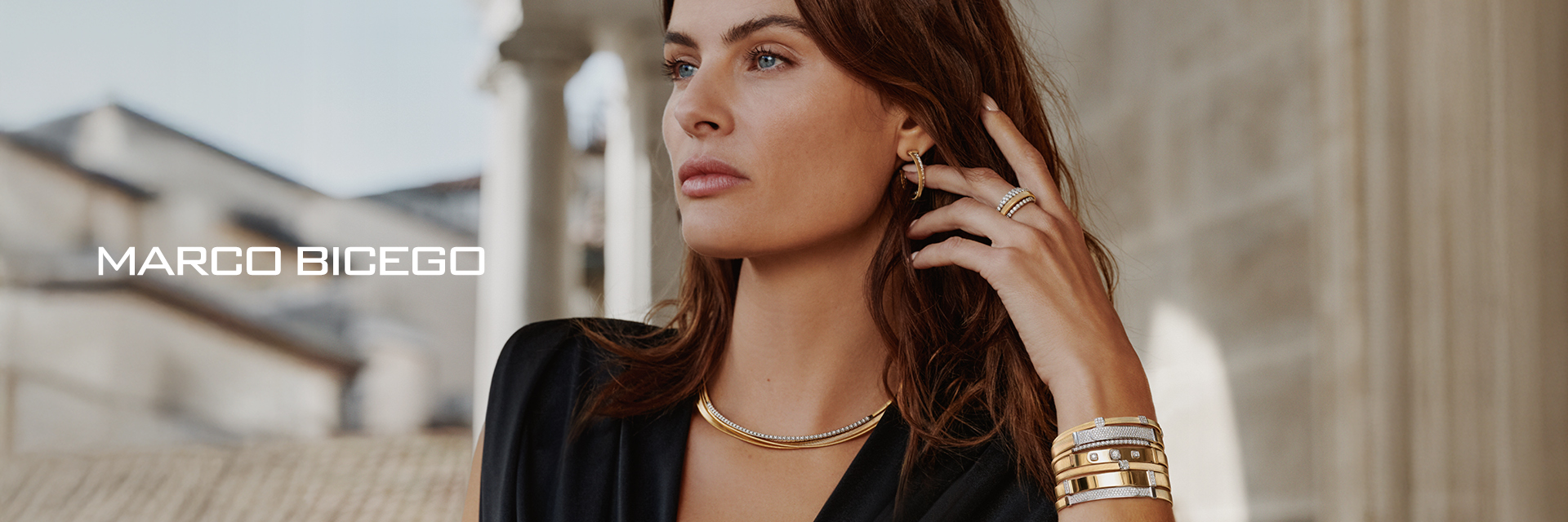 Marco Bicego Banner Featuring Woman Wearing Marco Bicego Jewelry