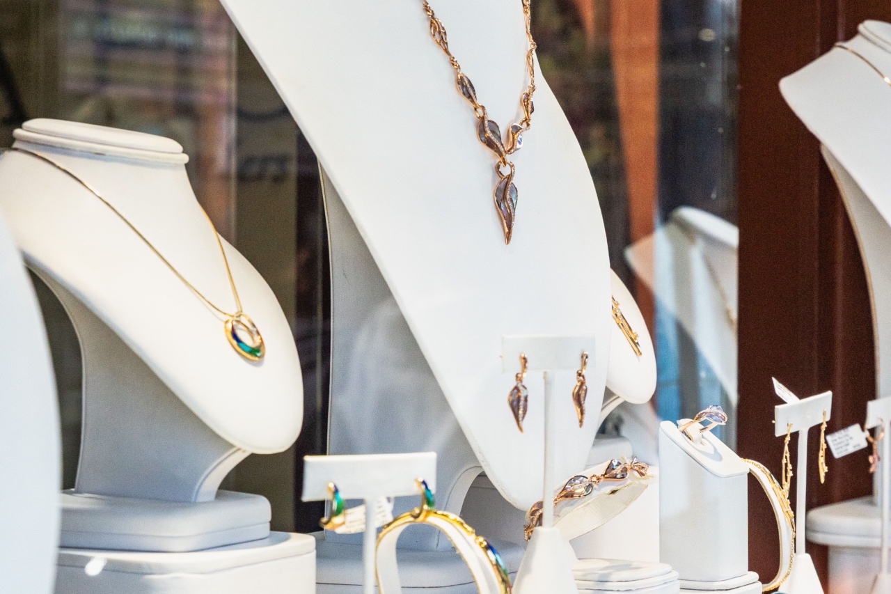 Luxurious jewelry display in a brightly lit bridal store. Luxurious jewelry display in a brightly lit bridal store.